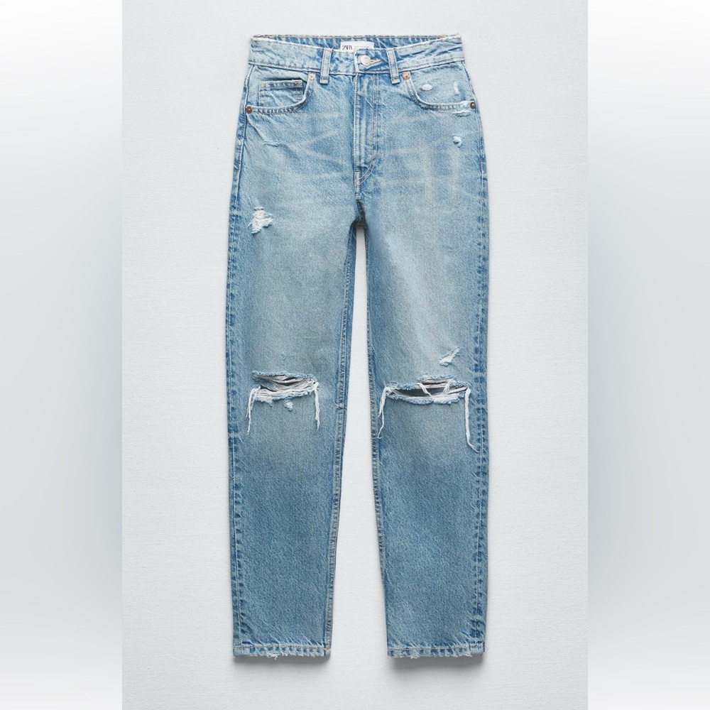 ZARA Ripped High Rise TRF Mom Jeans
